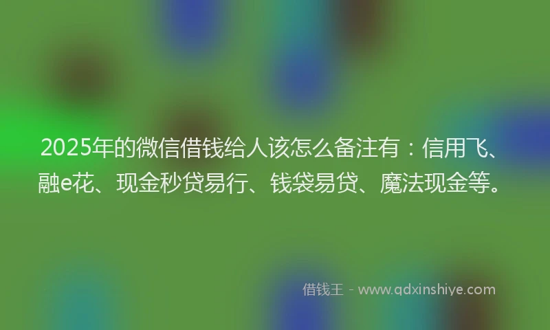 2025年的微信借钱给人该怎么备注有：信用飞、融e花、现金秒贷易行、钱袋易贷、魔法现金等。