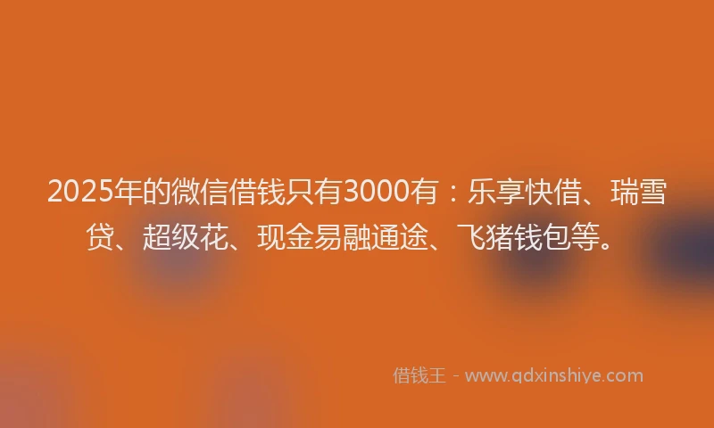 2025年的微信借钱只有3000有：乐享快借、瑞雪贷、超级花、现金易融通途、飞猪钱包等。