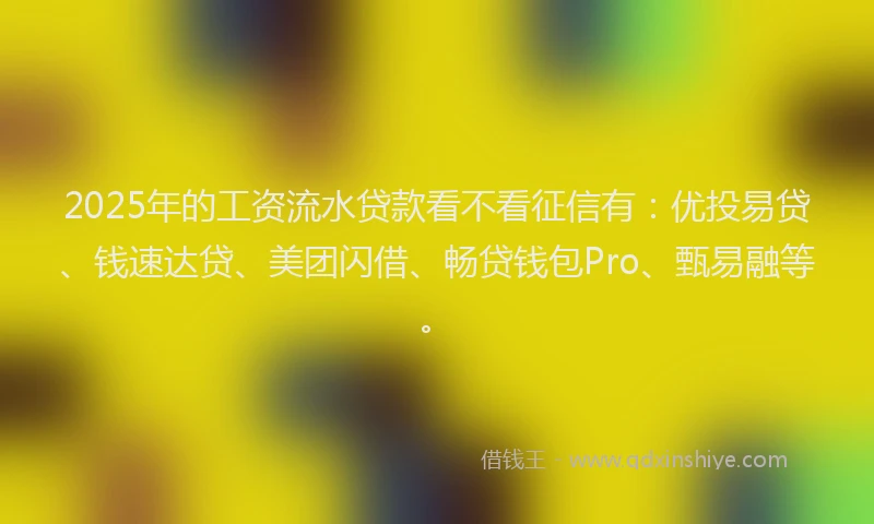 2025年的工资流水贷款看不看征信有：优投易贷、钱速达贷、美团闪借、畅贷钱包Pro、甄易融等。