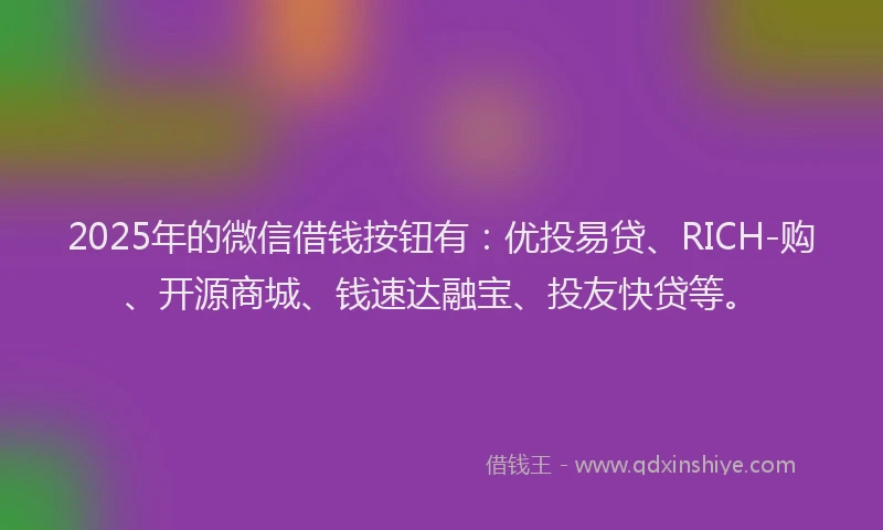 2025年的微信借钱按钮有：优投易贷、RICH-购、开源商城、钱速达融宝、投友快贷等。