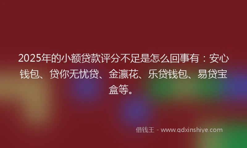 2025年的小额贷款评分不足是怎么回事有：安心钱包、贷你无忧贷、金瀛花、乐贷钱包、易贷宝盒等。