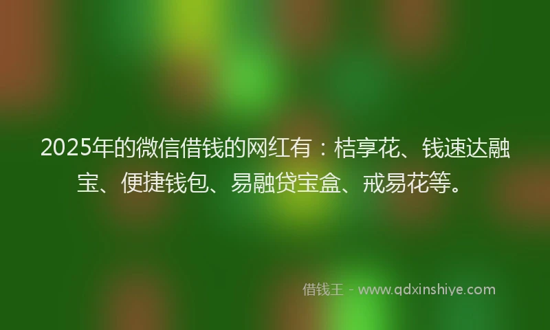 2025年的微信借钱的网红有：桔享花、钱速达融宝、便捷钱包、易融贷宝盒、戒易花等。