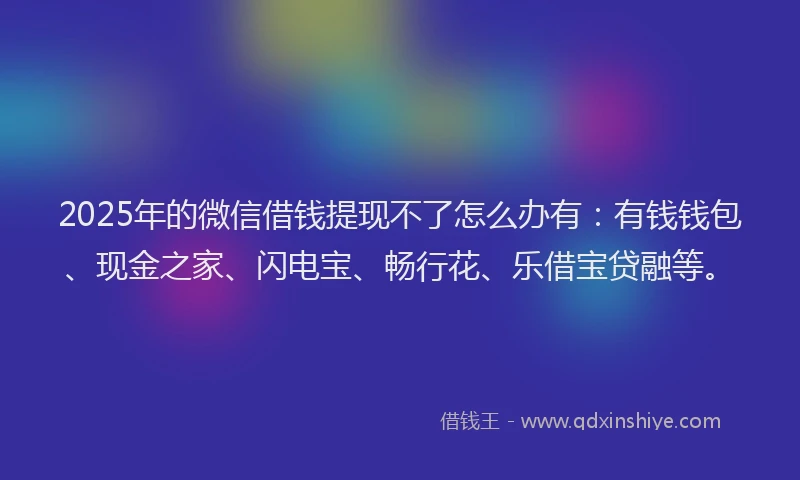 2025年的微信借钱提现不了怎么办有：有钱钱包、现金之家、闪电宝、畅行花、乐借宝贷融等。
