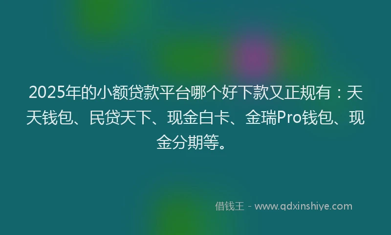 2025年的小额贷款平台哪个好下款又正规有：天天钱包、民贷天下、现金白卡、金瑞Pro钱包、现金分期等。