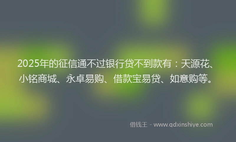 2025年的征信通不过银行贷不到款有：天源花、小铭商城、永卓易购、借款宝易贷、如意购等。