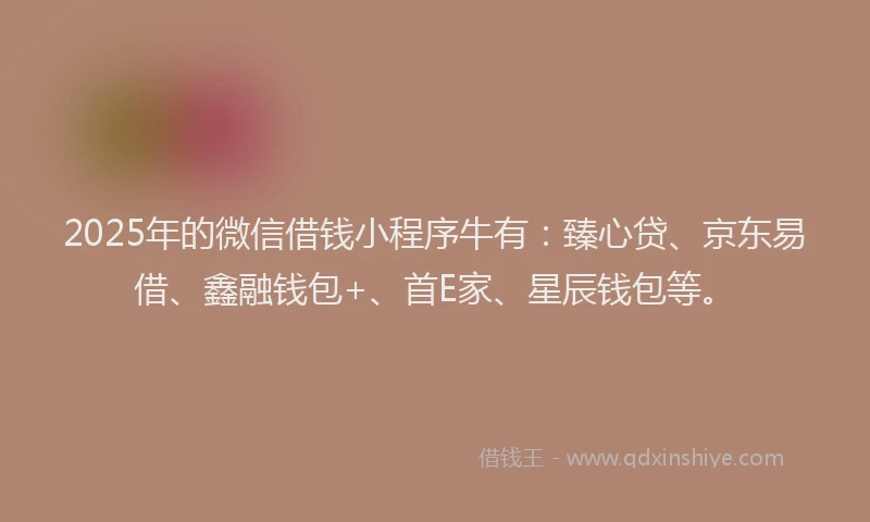 2025年的微信借钱小程序牛有：臻心贷、京东易借、鑫融钱包+、首E家、星辰钱包等。