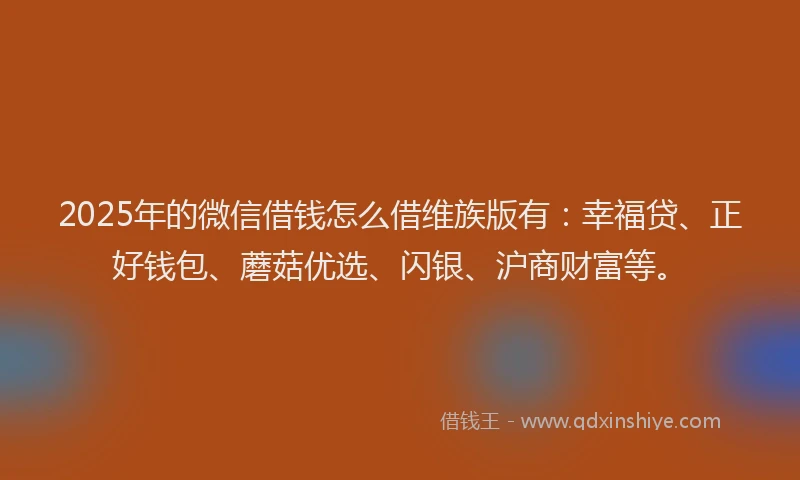 2025年的微信借钱怎么借维族版有：幸福贷、正好钱包、蘑菇优选、闪银、沪商财富等。