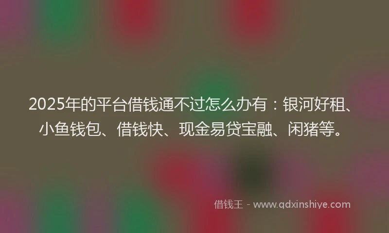 2025年的平台借钱通不过怎么办有：银河好租、小鱼钱包、借钱快、现金易贷宝融、闲猪等。