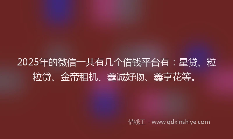2025年的微信一共有几个借钱平台有：星贷、粒粒贷、金帝租机、鑫诚好物、鑫享花等。