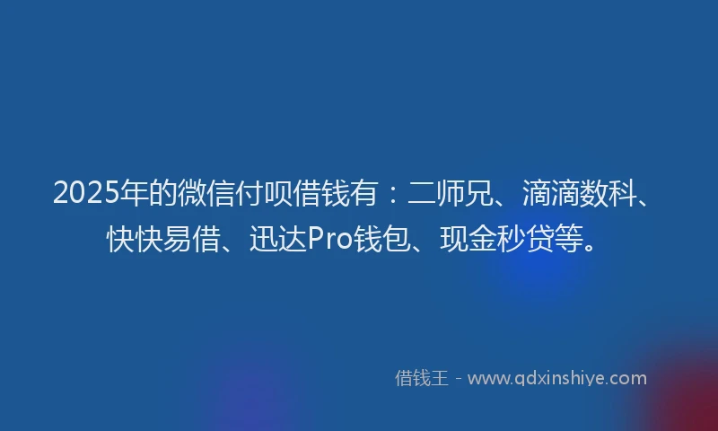 2025年的微信付呗借钱有：二师兄、滴滴数科、快快易借、迅达Pro钱包、现金秒贷等。
