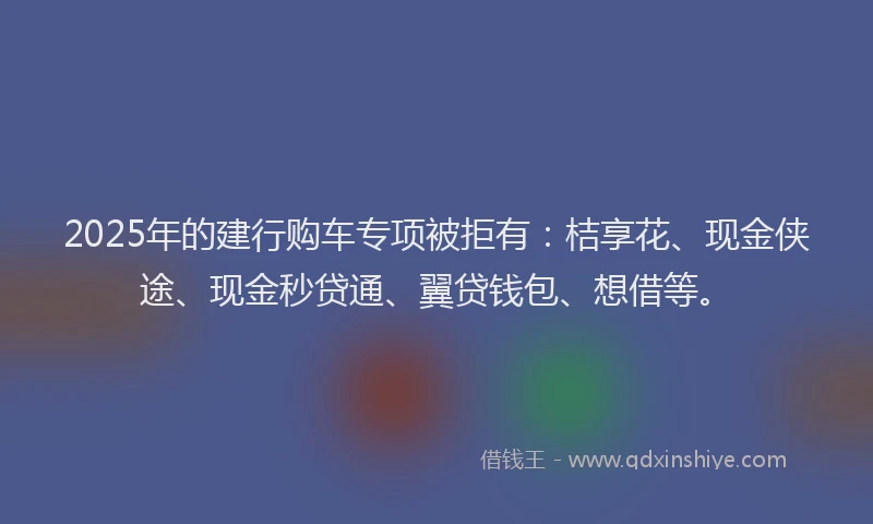 2025年的建行购车专项被拒有：桔享花、现金侠途、现金秒贷通、翼贷钱包、想借等。