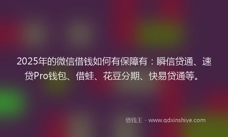 2025年的微信借钱如何有保障有：瞬信贷通、速贷Pro钱包、借蛙、花豆分期、快易贷通等。