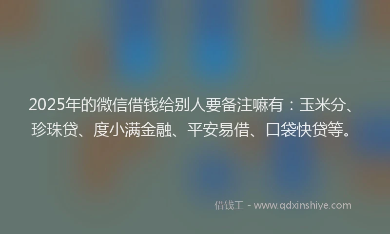 2025年的微信借钱给别人要备注嘛有：玉米分、珍珠贷、度小满金融、平安易借、口袋快贷等。