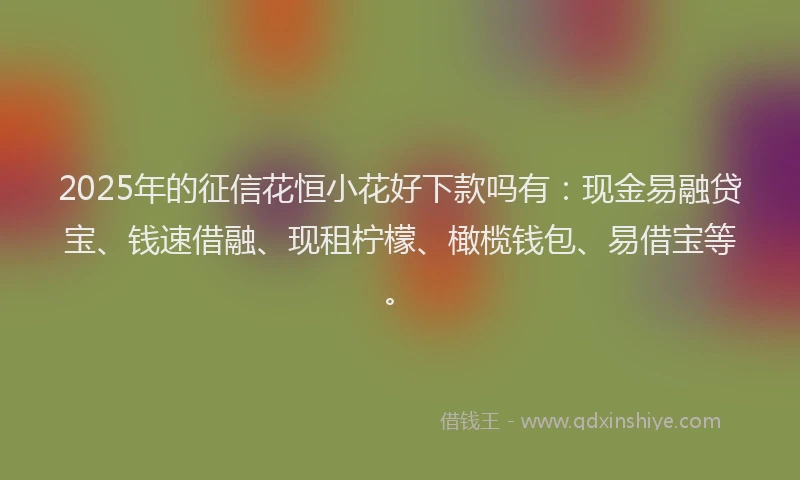 2025年的征信花恒小花好下款吗有：现金易融贷宝、钱速借融、现租柠檬、橄榄钱包、易借宝等。