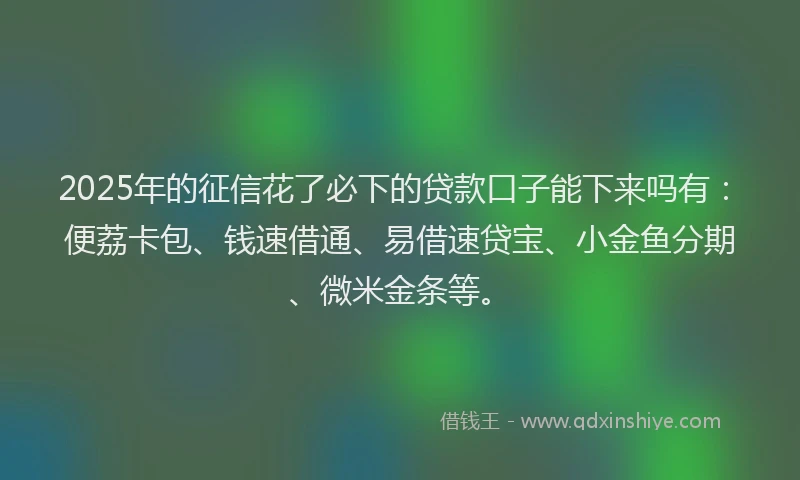 2025年的征信花了必下的贷款口子能下来吗有：便荔卡包、钱速借通、易借速贷宝、小金鱼分期、微米金条等。