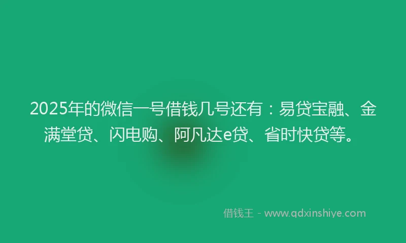 2025年的微信一号借钱几号还有：易贷宝融、金满堂贷、闪电购、阿凡达e贷、省时快贷等。