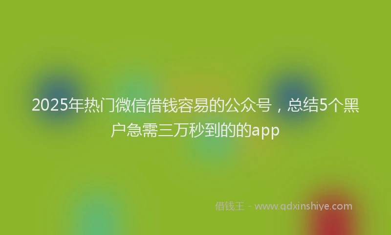 2025年热门微信借钱容易的公众号，总结5个黑户急需三万秒到的的app