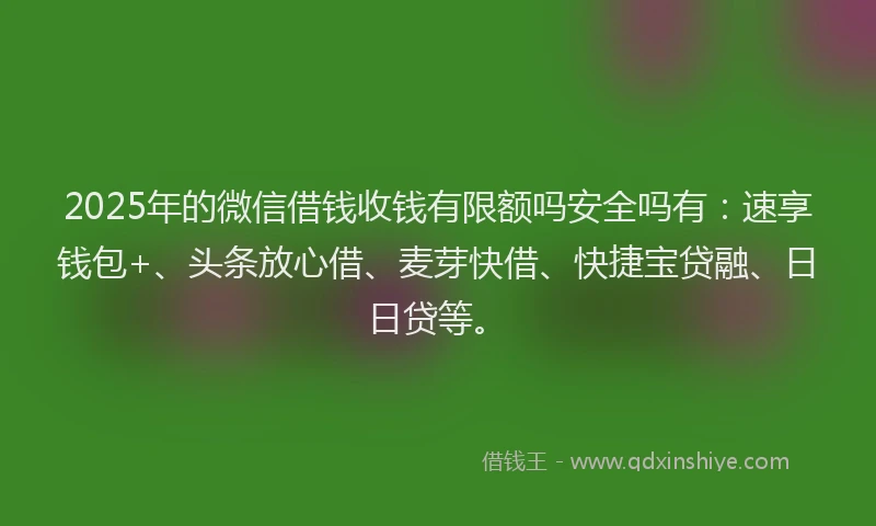 2025年的微信借钱收钱有限额吗安全吗有：速享钱包+、头条放心借、麦芽快借、快捷宝贷融、日日贷等。