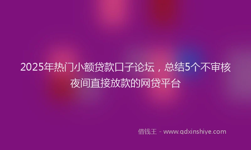 2025年热门小额贷款口子论坛，总结5个不审核夜间直接放款的网贷平台