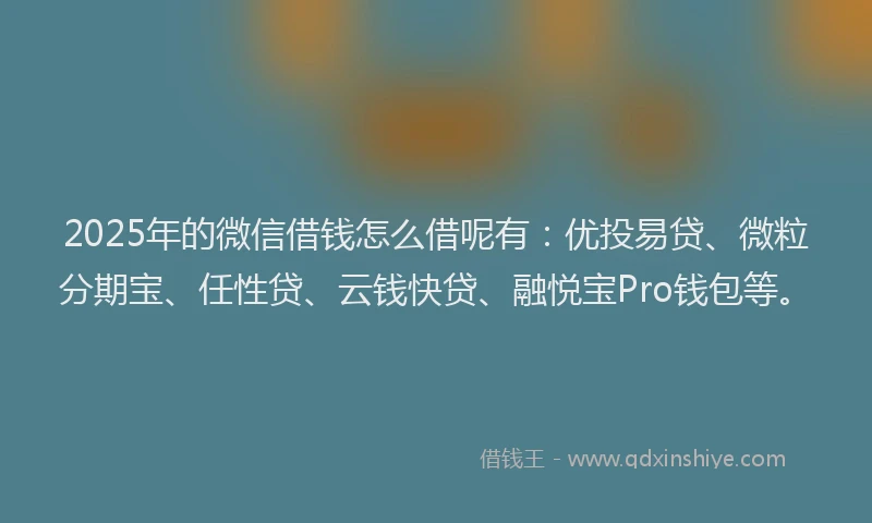 2025年的微信借钱怎么借呢有：优投易贷、微粒分期宝、任性贷、云钱快贷、融悦宝Pro钱包等。