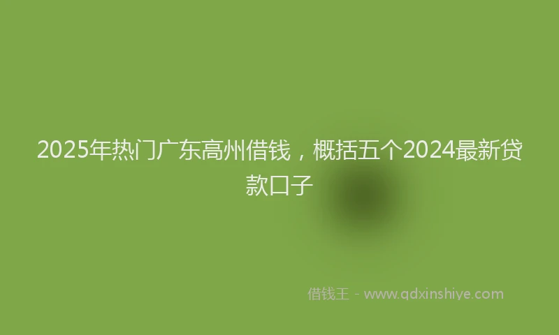 2025年热门广东高州借钱，概括五个2024最新贷款口子