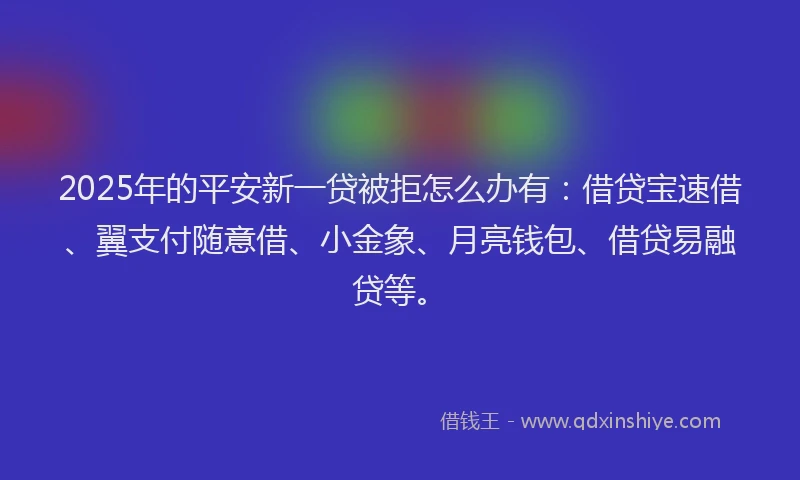2025年的平安新一贷被拒怎么办有：借贷宝速借、翼支付随意借、小金象、月亮钱包、借贷易融贷等。