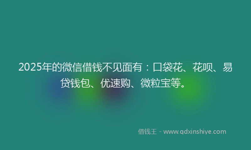 2025年的微信借钱不见面有：口袋花、花呗、易贷钱包、优速购、微粒宝等。