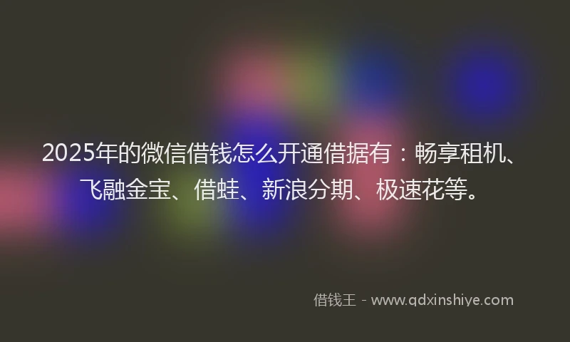 2025年的微信借钱怎么开通借据有：畅享租机、飞融金宝、借蛙、新浪分期、极速花等。