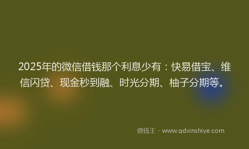 2025年的微信借钱那个利息少有：快易借宝、维信闪贷、现金秒到融、时光分期、柚子分期等。