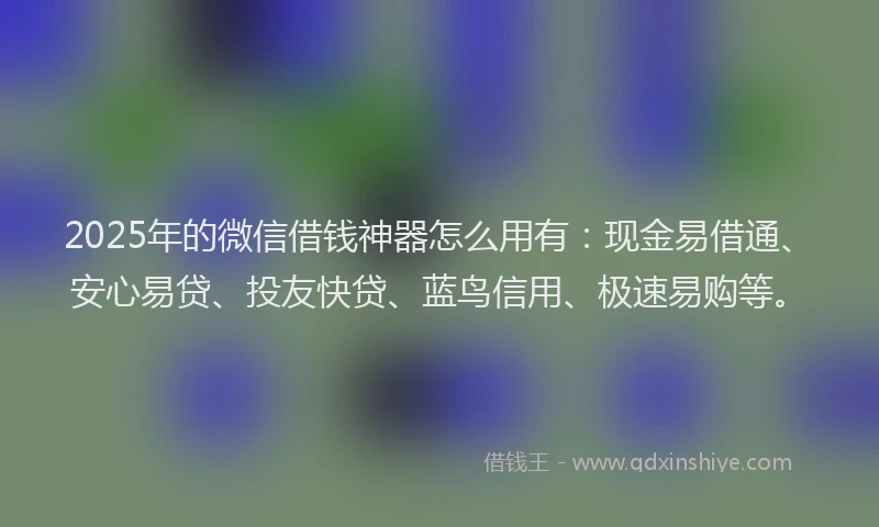 2025年的微信借钱神器怎么用有：现金易借通、安心易贷、投友快贷、蓝鸟信用、极速易购等。