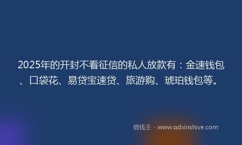 2025年的开封不看征信的私人放款有：金速钱包、口袋花、易贷宝速贷、旅游购、琥珀钱包等。