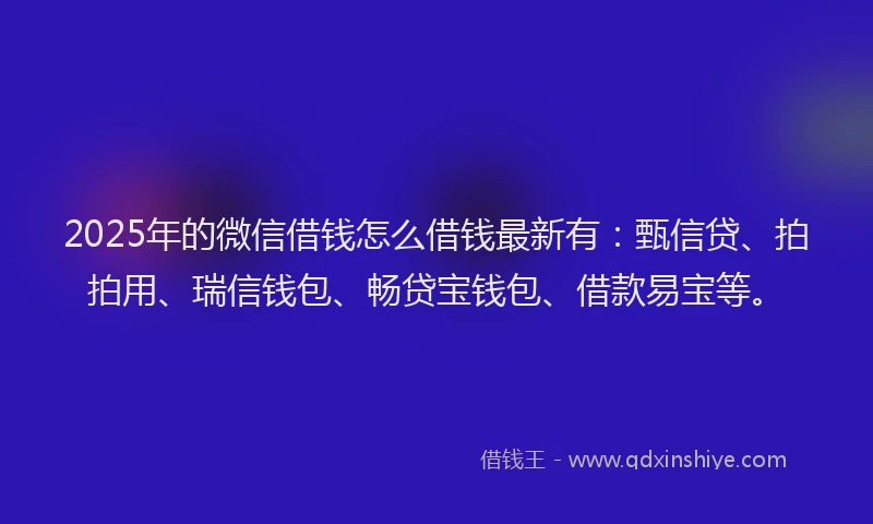 2025年的微信借钱怎么借钱最新有：甄信贷、拍拍用、瑞信钱包、畅贷宝钱包、借款易宝等。