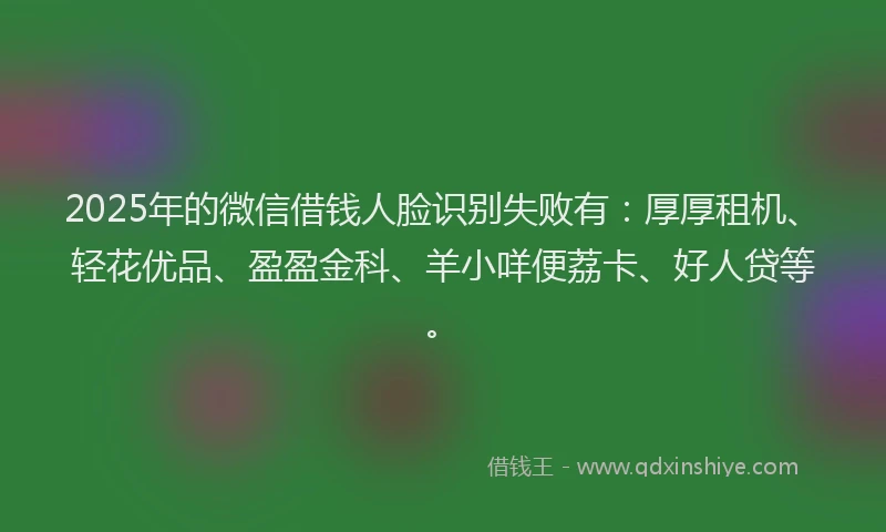 2025年的微信借钱人脸识别失败有：厚厚租机、轻花优品、盈盈金科、羊小咩便荔卡、好人贷等。