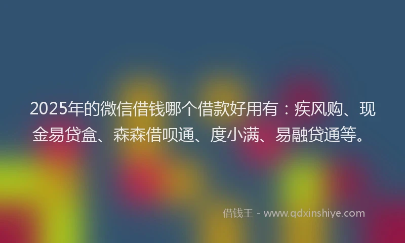2025年的微信借钱哪个借款好用有：疾风购、现金易贷盒、森森借呗通、度小满、易融贷通等。