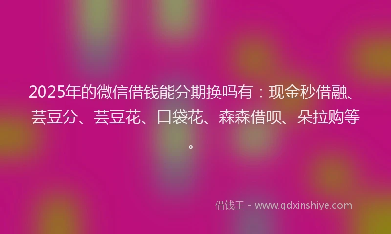 2025年的微信借钱能分期换吗有：现金秒借融、芸豆分、芸豆花、口袋花、森森借呗、朵拉购等。