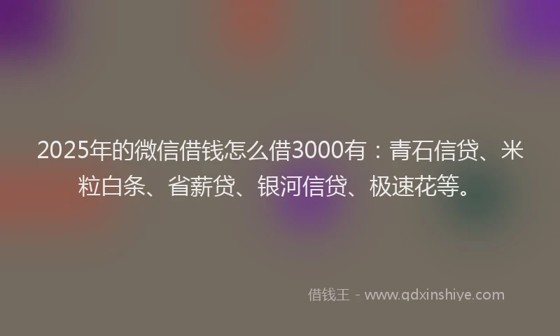 2025年的微信借钱怎么借3000有：青石信贷、米粒白条、省薪贷、银河信贷、极速花等。