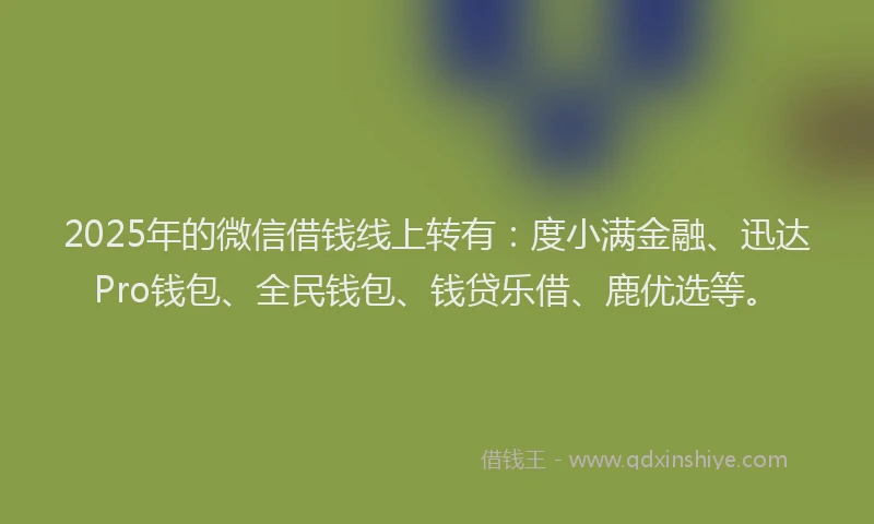2025年的微信借钱线上转有：度小满金融、迅达Pro钱包、全民钱包、钱贷乐借、鹿优选等。