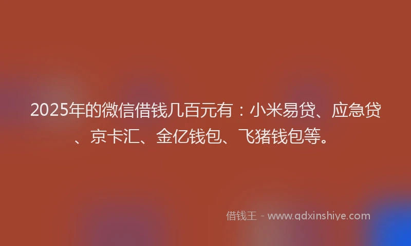 2025年的微信借钱几百元有：小米易贷、应急贷、京卡汇、金亿钱包、飞猪钱包等。