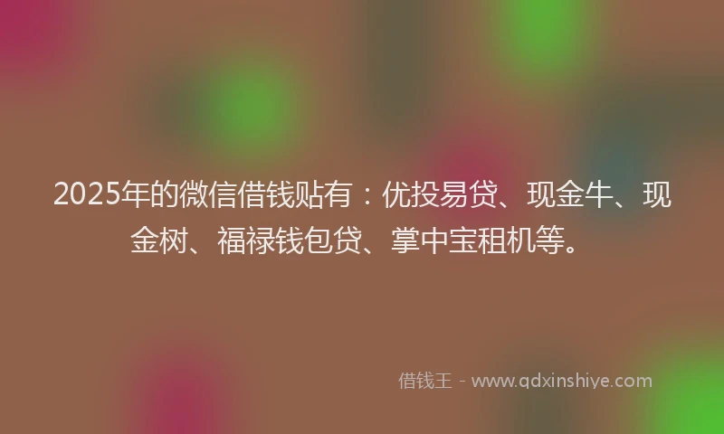 2025年的微信借钱贴有：优投易贷、现金牛、现金树、福禄钱包贷、掌中宝租机等。