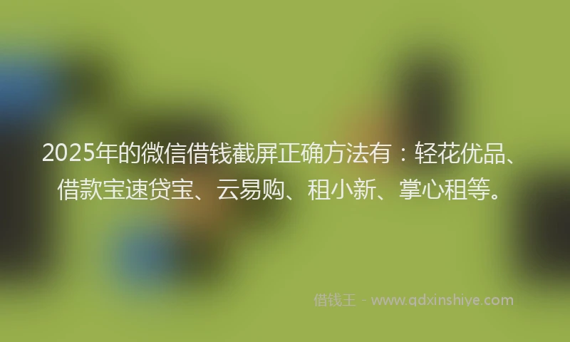 2025年的微信借钱截屏正确方法有：轻花优品、借款宝速贷宝、云易购、租小新、掌心租等。