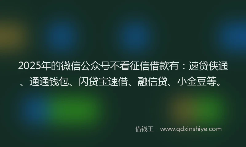 2025年的微信公众号不看征信借款有：速贷侠通、通通钱包、闪贷宝速借、融信贷、小金豆等。