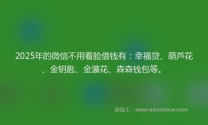 2025年的微信不用看脸借钱有：幸福贷、葫芦花、金钥匙、金瀛花、森森钱包等。
