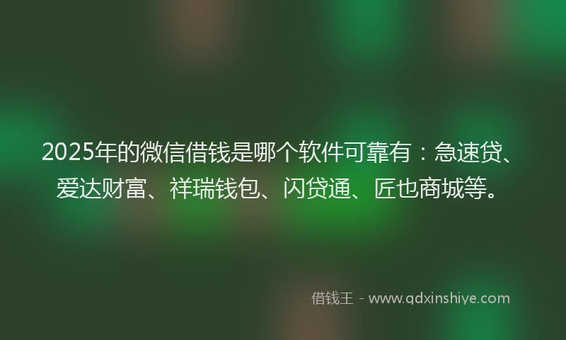 2025年的微信借钱是哪个软件可靠有：急速贷、爱达财富、祥瑞钱包、闪贷通、匠也商城等。