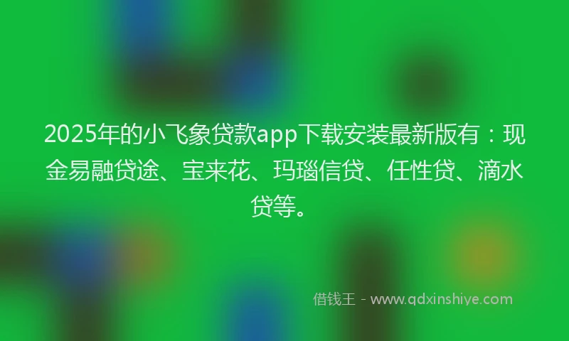 2025年的小飞象贷款app下载安装最新版有：现金易融贷途、宝来花、玛瑙信贷、任性贷、滴水贷等。