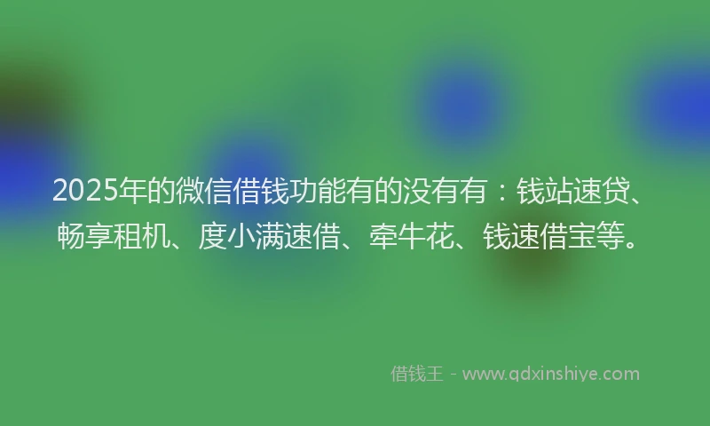 2025年的微信借钱功能有的没有有：钱站速贷、畅享租机、度小满速借、牵牛花、钱速借宝等。