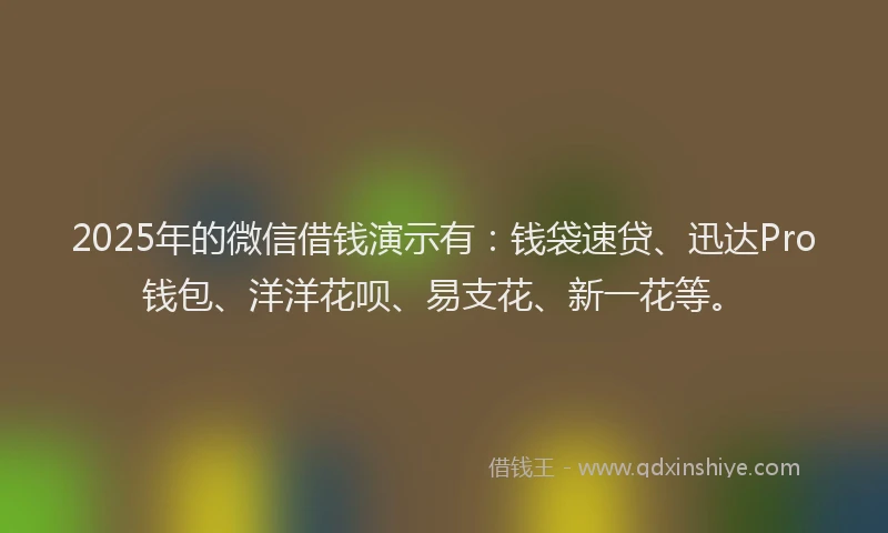 2025年的微信借钱演示有：钱袋速贷、迅达Pro钱包、洋洋花呗、易支花、新一花等。