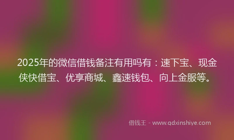 2025年的微信借钱备注有用吗有：速下宝、现金侠快借宝、优享商城、鑫速钱包、向上金服等。