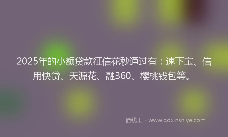 2025年的小额贷款征信花秒通过有：速下宝、信用快贷、天源花、融360、樱桃钱包等。