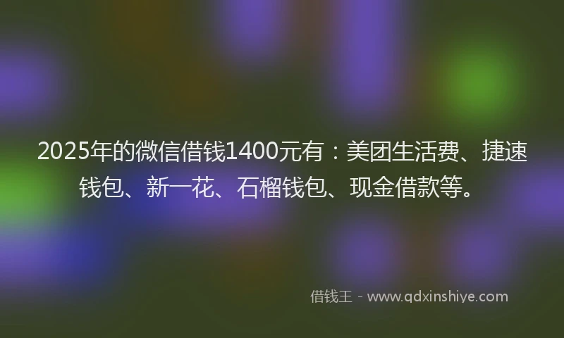 2025年的微信借钱1400元有：美团生活费、捷速钱包、新一花、石榴钱包、现金借款等。