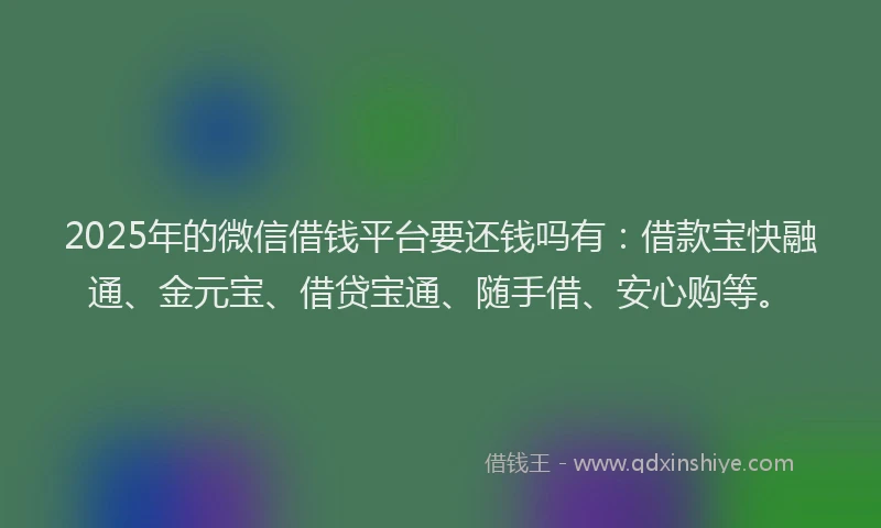 2025年的微信借钱平台要还钱吗有：借款宝快融通、金元宝、借贷宝通、随手借、安心购等。